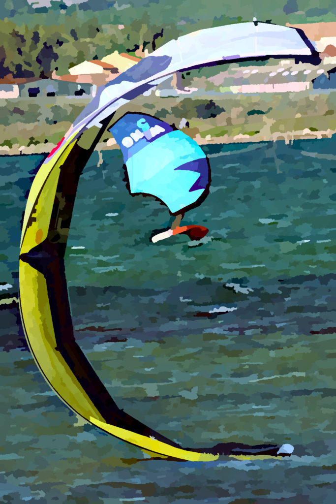 photo de kitesurf modifiée à l'aide du logiciel the Gimp, sept 2021