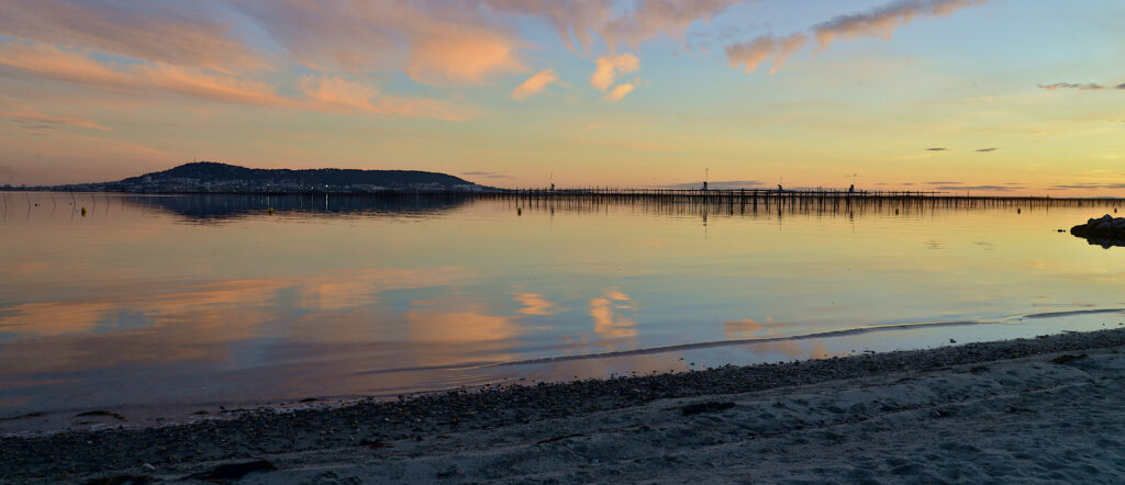 Coucher de soleil sur Sète et depuis Bouzigues